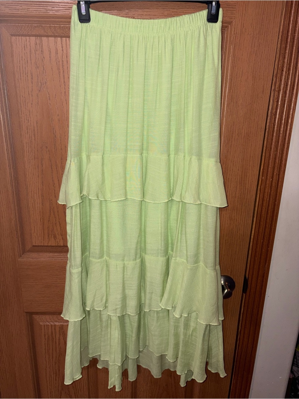 Light Green Tiered High-Low Maxi Skirt
